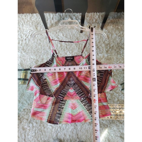 Bebe Women's Multicolor Round Neck Sleeveless Tiered Camisole Top Blouse Large - Picture 7 of 13